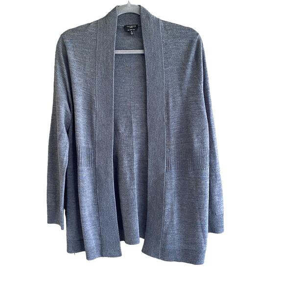 TALBOTS Women's Size MP Medium Petite Cardigan Merino Wool Gray Ribbed Waist - Picture 1 of 7